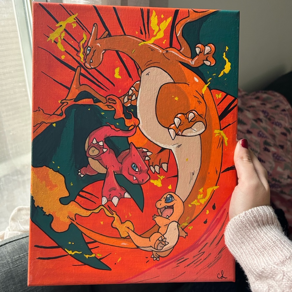 Pokemon Charmander evolutions painting